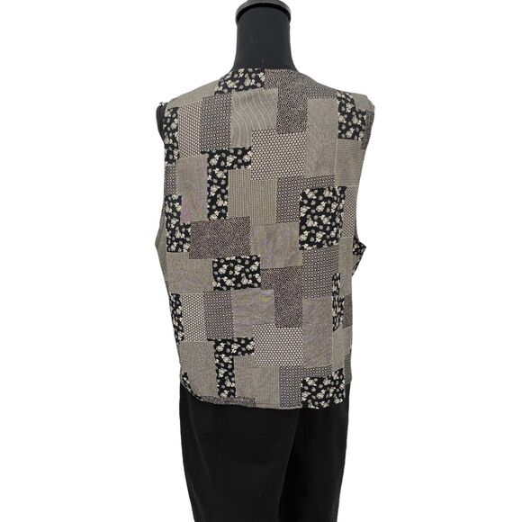 Vintage Smart Parts Lagenlook Multi Print Tie Front Career Business Vest Large - Picture 3 of 4